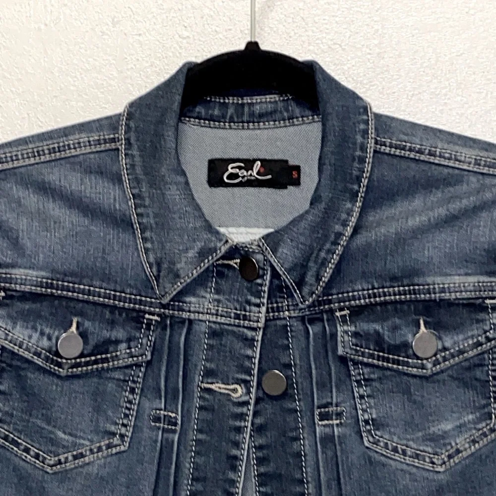 Earl Medium Wash Blue Jean Denim Urban Edgy Streetwear Trucker Jean Jacket 3049 - Picture 2 of 8